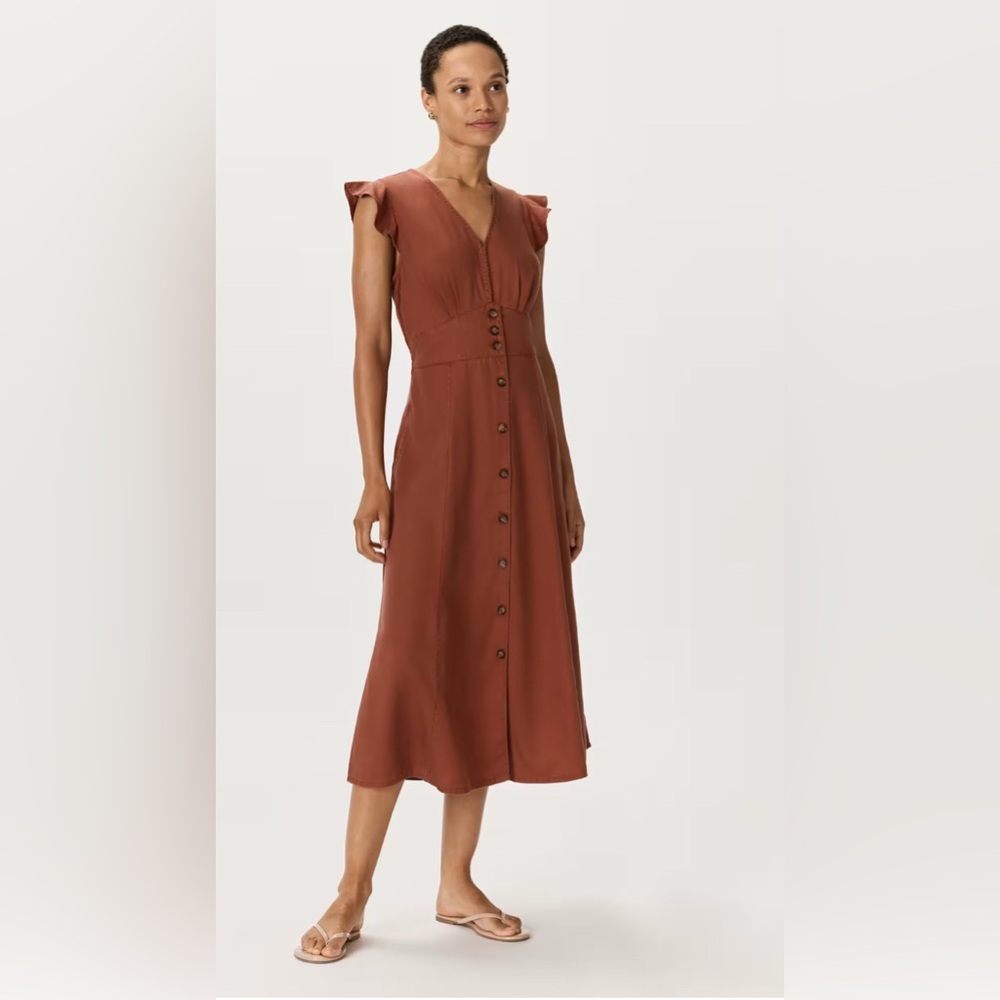 Quince Rust Brown Button-Front Midi Dress
